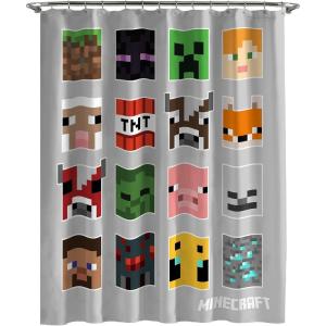 imageJay Franco Disney Mickey Mouse Hello There Shower Curtain ampamp Easy Care Fabric Kids Bath Curtain Official Disney ProductGray  Minecraft