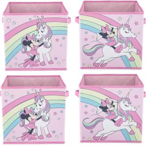 imageJay Franco Disney Minnie Mouse Unicorns Are Real 4 Pack Collapsible Cube Storage Bins  Kids Foldable Organizer with Handles Official Disney Product