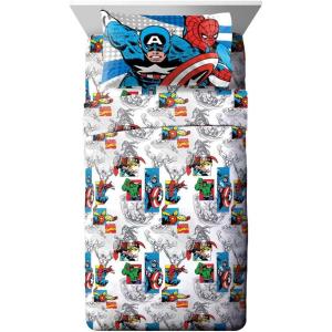 imageJay Franco Marvel Avengers Comics Good Guys 3 Piece Twin Sheet Set  Features Captain America Hulk Iron Man Spiderman and Thor  Fade Resistant Polyester Microfiber Fill Official Marvel ProductGood Guys Blue