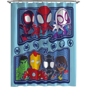 imageJay Franco Marvel Spiderman Fabric Shower Curtain  Kids Grey Bathroom DecorBlue  Spidey  Friends