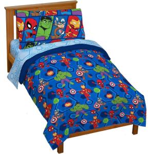 imageJay Franco Marvel Super Hero Adventures Hero Together 4Piece Toddler Bed Set Super Soft Microfiber Bed Set Includes Toddler Size Comforter ampamp Sheet Bedding Features The Avengers Official Product