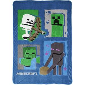 imageJay Franco Minecraft Icons Blanket  Measures 62 x 90 inches Kids Bedding Features Creeper Enderman Zombie ampamp Skeleton  Fade Resistant Super Soft Fleece Official Minecraft ProductBlue  Minecraft
