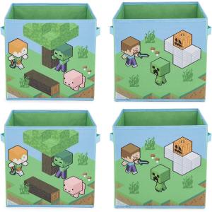 imageJay Franco Minecraft Life 4 Pack Collapsible Cube Storage Bins  Foldable Organizer with Handles Official Minecraft Product