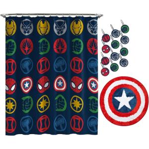 imageJay Franco Star Wars The Mandalorian Blue Space 14 Piece Bathroom Set  Includes Shower Curtain 12 Hooks ampamp NonSlip Bath Rug  Easy Care Fabric Features Baby Yoda Grogu Official Star Wars ProductBlue  Avengers