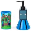 imageJay Franco Minecraft 2 Piece Set  Blue Soap Dispenser ampamp Tumbler Set  Kids Resin Bathroom Accessories Features Creeper