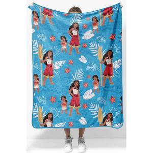 imageJay Franco Disney Moana Plush Throw Blanket  Measures 40 x 50 Throw  Kids Super Soft Lightweight Fleece BeddingBlue  Moana