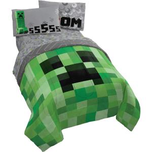 imageJay Franco Minecraft Creeper 5 Piece Full Bed Set  Includes Reversible Comforter ampamp Sheet Set  Super Soft Fade Resistant Microfiber  Official Minecraft Product