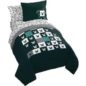 imageJay Franco Minecraft Creeper Full Comforter Set  7 Piece Gamer Bedding Includes Sheet Set ampamp Pillow Covers  Super Soft Checkered BeddingGreen  Minecraft 01