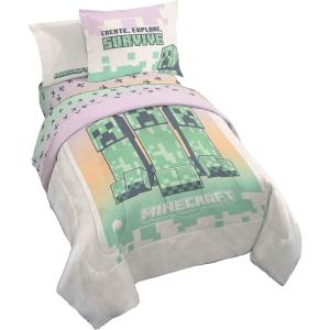 imageJay Franco Minecraft Creeper Full Comforter Set  7 Piece Gamer Bedding Includes Sheet Set ampamp Pillow Covers  Super Soft Checkered BeddingPink  Minecraft 01