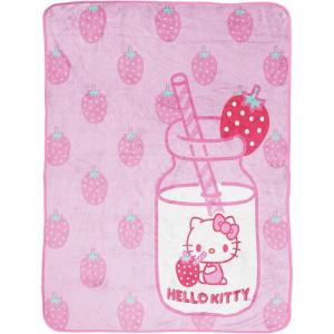 imageHello Kitty Strawberry Milk Throw Blanket  Measures 46 x 60 inches Kids Bedding Features Kitty White  Fade Resistant Super Soft Fleece Official Hello Kitty Product