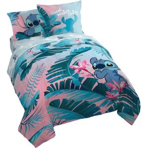 imageJay Franco Disney Lilo ampamp Stitch Floral Fun 7 Piece Queen Bed Set  Includes Reversible Comforter ampamp Sheet Set Bedding  Super Soft Fade Resistant Microfiber  Official Disney Product