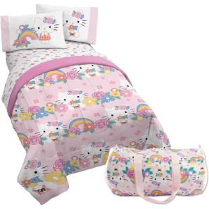 imageJay Franco Disney Lilo and Stitch Twin Size Comforter Set  4 Piece Bedding Includes Sheet Set Pillow Covers ampamp Bonus Duffle Bag  Super Soft Kids BeddingPink  Hello Kitty