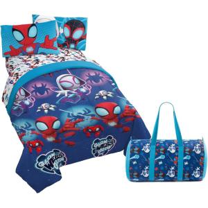 imageJay Franco Disney Lilo and Stitch Twin Size Comforter Set  4 Piece Bedding Includes Sheet Set Pillow Covers ampamp Bonus Duffle Bag  Super Soft Kids BeddingBlue  Spidey  Friends