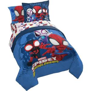 imageJay Franco Blippi ampamp Meekah Trucks Full Comforter Set  7 Piece Blue Bedding Sheet Set ampamp Pillow Covers  Super Soft Microfiber Bed SetBlue  Spidey  Friends