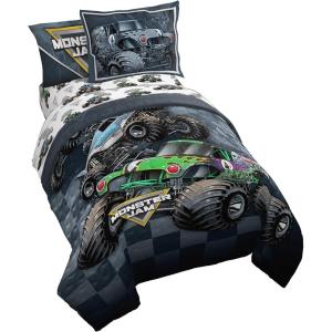 imageJay Franco Blippi ampamp Meekah Trucks Full Comforter Set  7 Piece Blue Bedding Sheet Set ampamp Pillow Covers  Super Soft Microfiber Bed SetMulti  Monster Jam