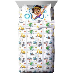 imageJay Franco Blippi ampamp Meekah Trucks Sheet Set  Full Size Sheet Set  Super Soft Kids Cartoon Vehicles 4 Piece Bedding Set  Microfiber SheetsWhite  Blippi