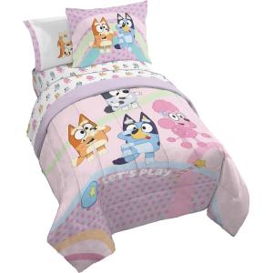 imageJay Franco Bluey Twin Size Comforter Set  5 Piece Bedding Includes Sheet Set ampamp Pillow Covers  Super Soft Cozy Pink Bedding