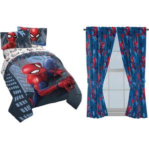 imageJay Franco Marvel Spiderman Crawl Full Bed Set and Spidey Daze Drapes Bundle