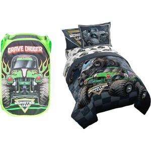 imageJay Franco Monster Jam Grave Digger Pop Up Hamper and Slash Full Bed Set Bundle