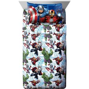 imageMarvel Avengers Heroic Age BlueWhite 3 Piece Twin Sheet Set with Captain America Thor Ironman ampamp Hulk