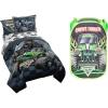 imageJay Franco Monster Jam Slash Twin Bed Set and Grave Digger Pop Up Hamper Bundle