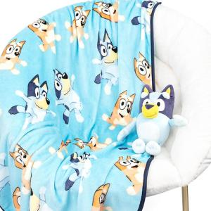 imageJay Franco Bluey Plush Mini Pillow Buddy ampamp 40 x 50 Inch Travel Throw Set  Kids Super Soft 2 Piece Blanket Set