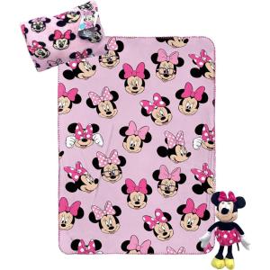 imageJay Franco Disney Minnie Mouse Travel Set  3 Piece Kids Travel Set Includes Blanket Pillow ampamp PlushPink  Minnie Mouse