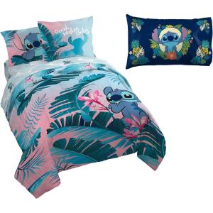 imageJay Franco Lilo and Stitch Floral Fun Queen Bed Set and Hawaii Garden Pillowcase Bundle