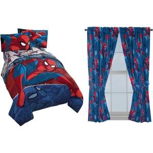 imageJay Franco Marvel Spiderman Burst Twin Bed Set and Spidey Daze Drapes Bundle