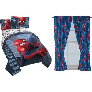 imageJay Franco Marvel Spiderman Crawl Twin Bed Set and Spidey Daze Drapes Bundle