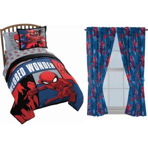 imageJay Franco Marvel Spiderman Webbed Wonder Twin Bed Set and Spidey Daze Drapes Bundle