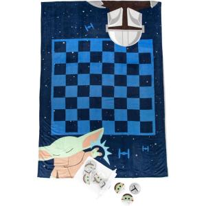 imageJay Franco The Mandalorian Checkers Game Blanket  3 Piece Set Includes Plush Blanket 24 Pieces ampamp Storage Bag