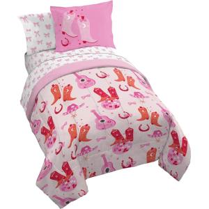 imageJay Franco Cowgirl Boots ampamp Bows Full Comforter Set  7 Piece Bedding Includes Sheet Set ampamp Pillow Covers  Super Soft Cozy Pink Disco Bedding