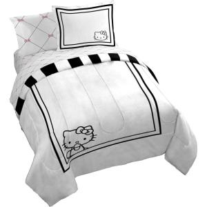 imageJay Franco Sanrio Hello Kitty King Size Comforter Set 7 Piece Black ampamp White Bedding Includes Sheet Set ampamp Pillow Covers  Super Soft Cozy Kawaii Bedding