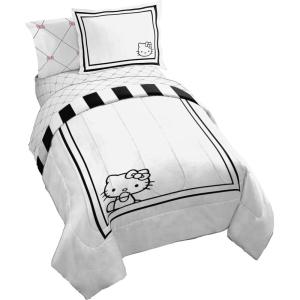 imageJay Franco Sanrio Hello Kitty Twin Size Comforter Set 5 Piece Black ampamp White Bedding Includes Sheet Set ampamp Pillow Covers  Super Soft Cozy Kawaii Bedding