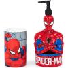 imageJay Franco Marvel Spiderman 2 Piece Set  Red ampamp Blue Soap Dispenser ampamp Tumbler Set  Kids Resin Superhero Bathroom Accessories