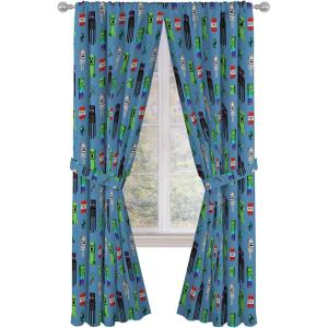 imageJay Franco Kids Window Drapes  4 Piece Curtain Set Includes 2 Tiebacks Beautiful Bedding Room Dcor and Easy Set Up Blue  Minecraft 84 Inch