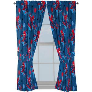 imageJay Franco Kids Window Drapes  4 Piece Curtain Set Includes 2 Tiebacks Beautiful Bedding Room Dcor and Easy Set Up Blue  Spiderman 63 Inch