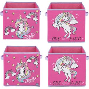 imageJay Franco Nickelodeon JoJo Siwa JoJo Loves Unicorns 4 Pack Collapsible Cube Storage Bins  Kids Foldable Organizer with Handles Official Nickelodeon Product