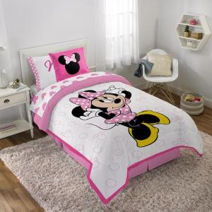 imageJay Franco Thomas ampamp Friends Rail Run 4 Piece Toddler Bed Set  Includes Comforter ampamp Sheet Set Bedding  Super Soft Fade Resistant Microfiber Official Mattel ProductWhite  Minnie Mouse