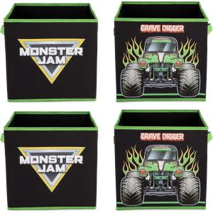 imageMonster Jam Grave Digger 4 Pack Collapsible Cube Storage Bins  Kids Foldable Organizer with Handles Official Monster Jam Product