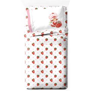 imageJay Franco Strawberry Shortcake Full Size Sheet Set  Super Soft Kids 4 Piece Bedding Set  Microfiber Sheets Includes Reversible Pillow CoversWhite  Strawberry Shortcake