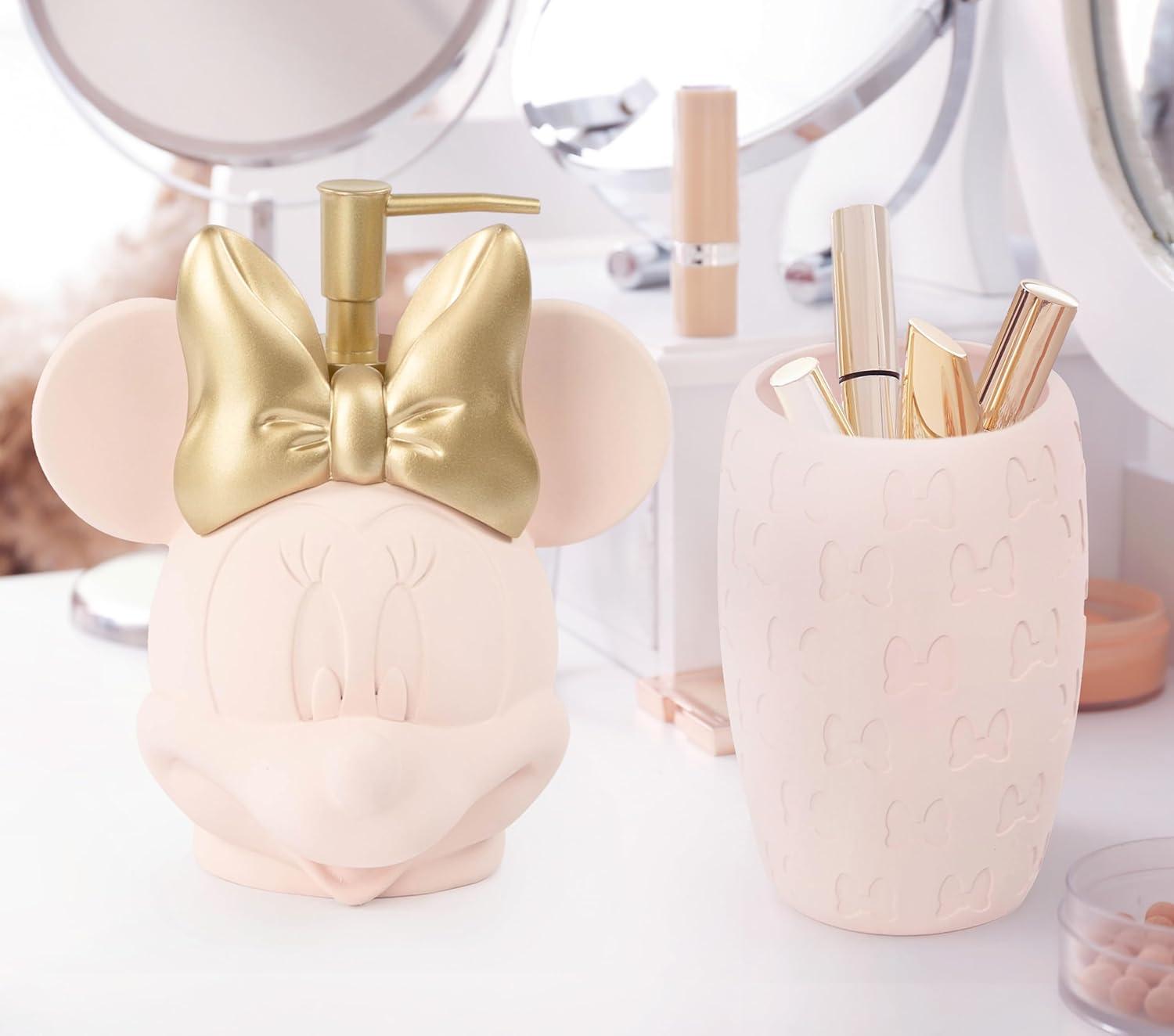 imageDisney Minnie Mouse Bathroom Soap Dispenser Set  2 Piece Pink Collection Includes Resin Lotion Pump and Tumbler Cup Bathroom Dcor