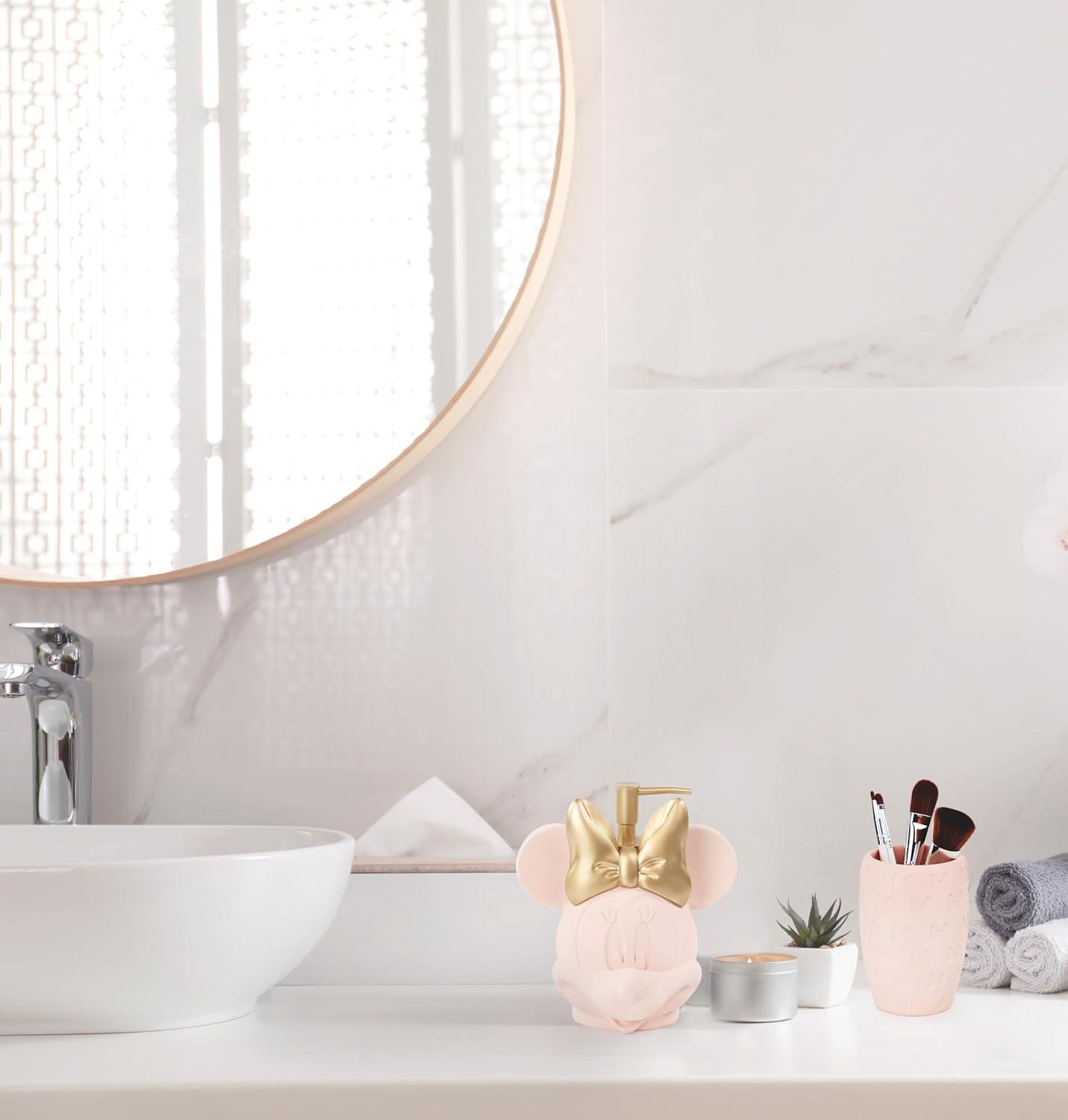 imageDisney Minnie Mouse Bathroom Soap Dispenser Set  2 Piece Pink Collection Includes Resin Lotion Pump and Tumbler Cup Bathroom Dcor