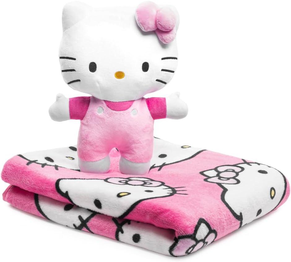 imageHello Kitty Plush Mini Pillow Buddy ampamp 46 x 60 Inch Travel Throw Set  Kids Super Soft 2 Piece Blanket Set