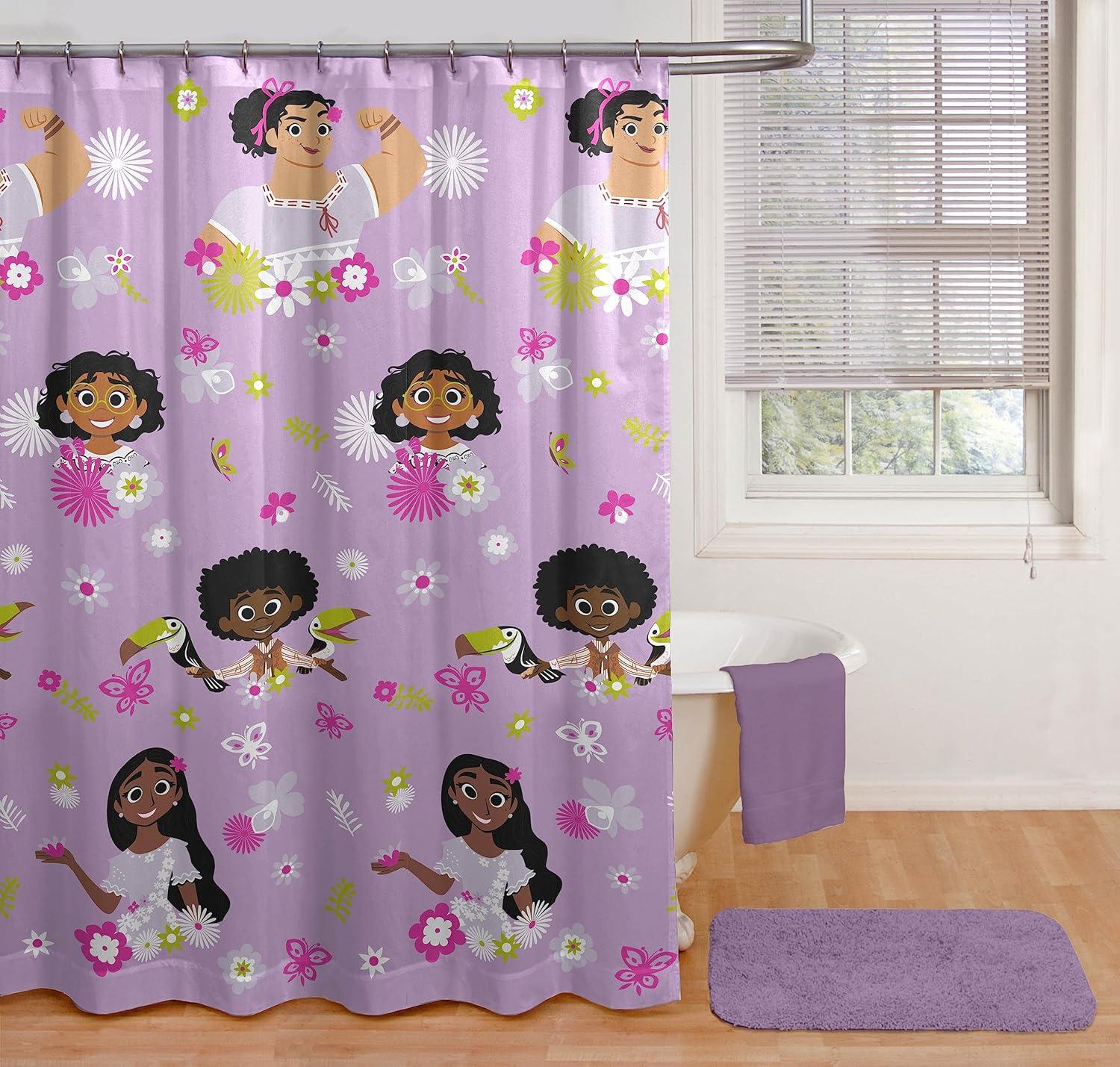 imageJay Franco Disney Encanto 2 Piece Bathroom Set  The Family Madrigal Shower Curtain ampamp Mirabel Loofah Body ScrubberPurple  Encanto