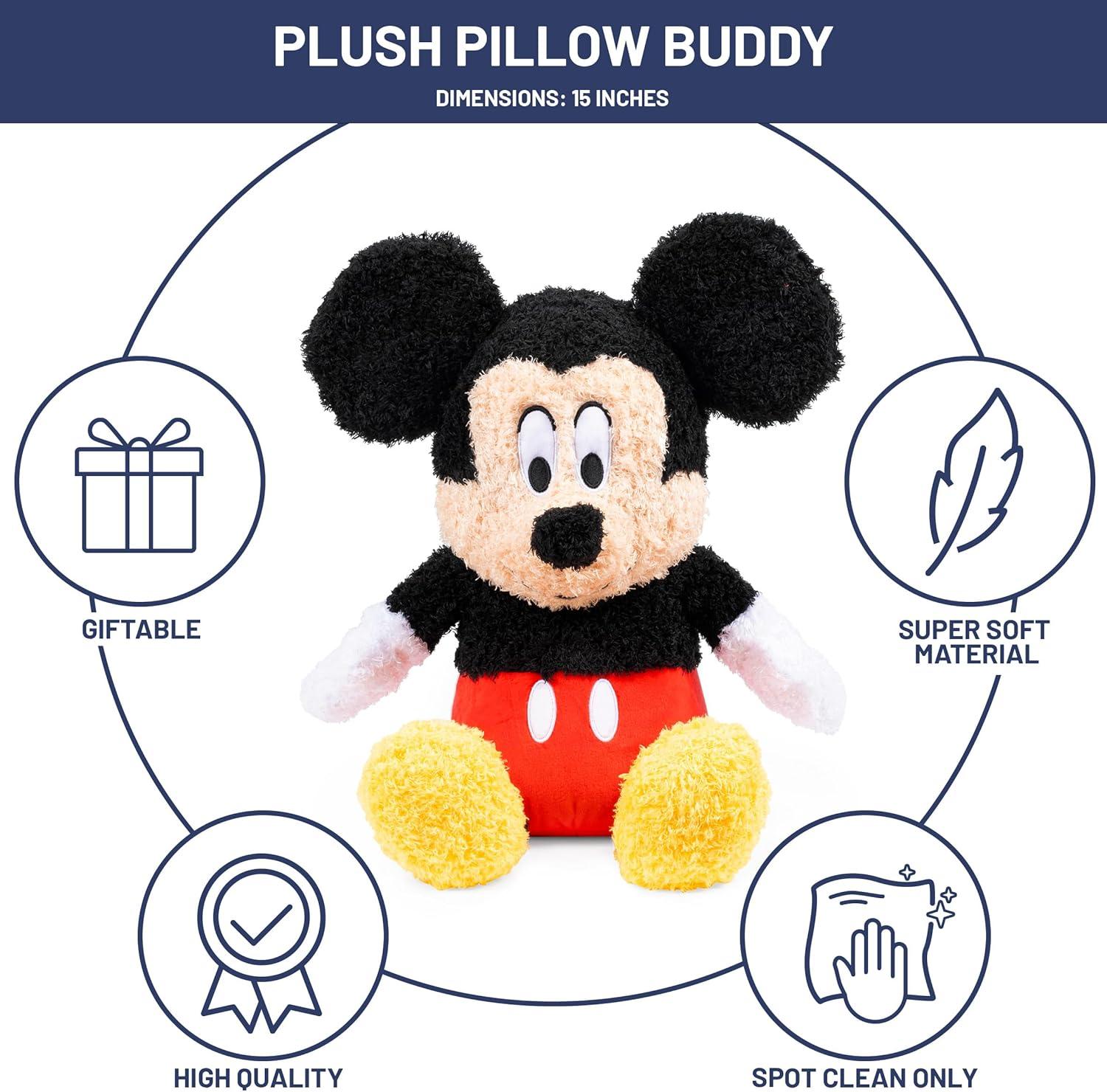 imageJay Franco Disney Mickey Mouse Fuzzy Plush Pillow Buddy  Super Soft Stuffed Pillow  Polyester Microfiber