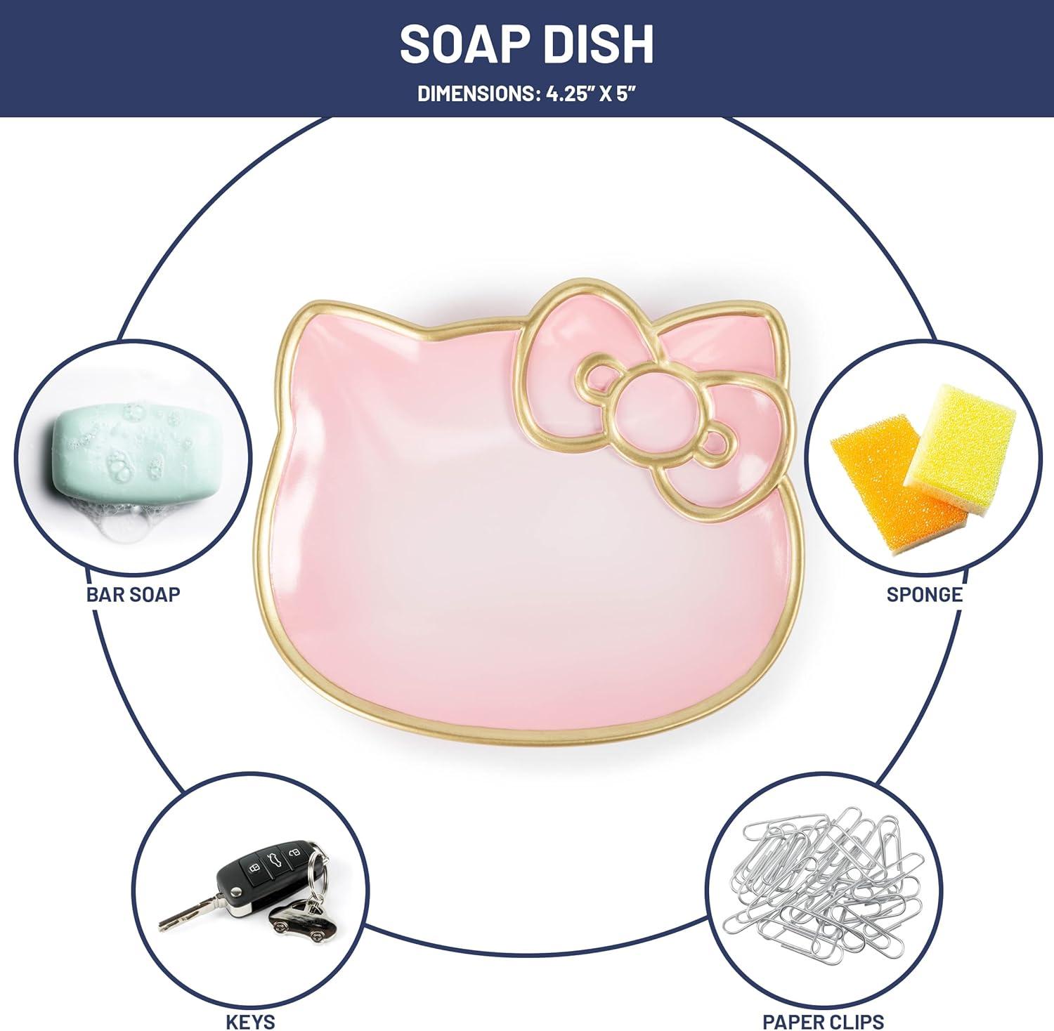 imageJay Franco Disney Mickey Mouse Soap Dish  Black Resin Sponge HolderJewelry Dish  Bathroom DcorPink  Hello Kitty