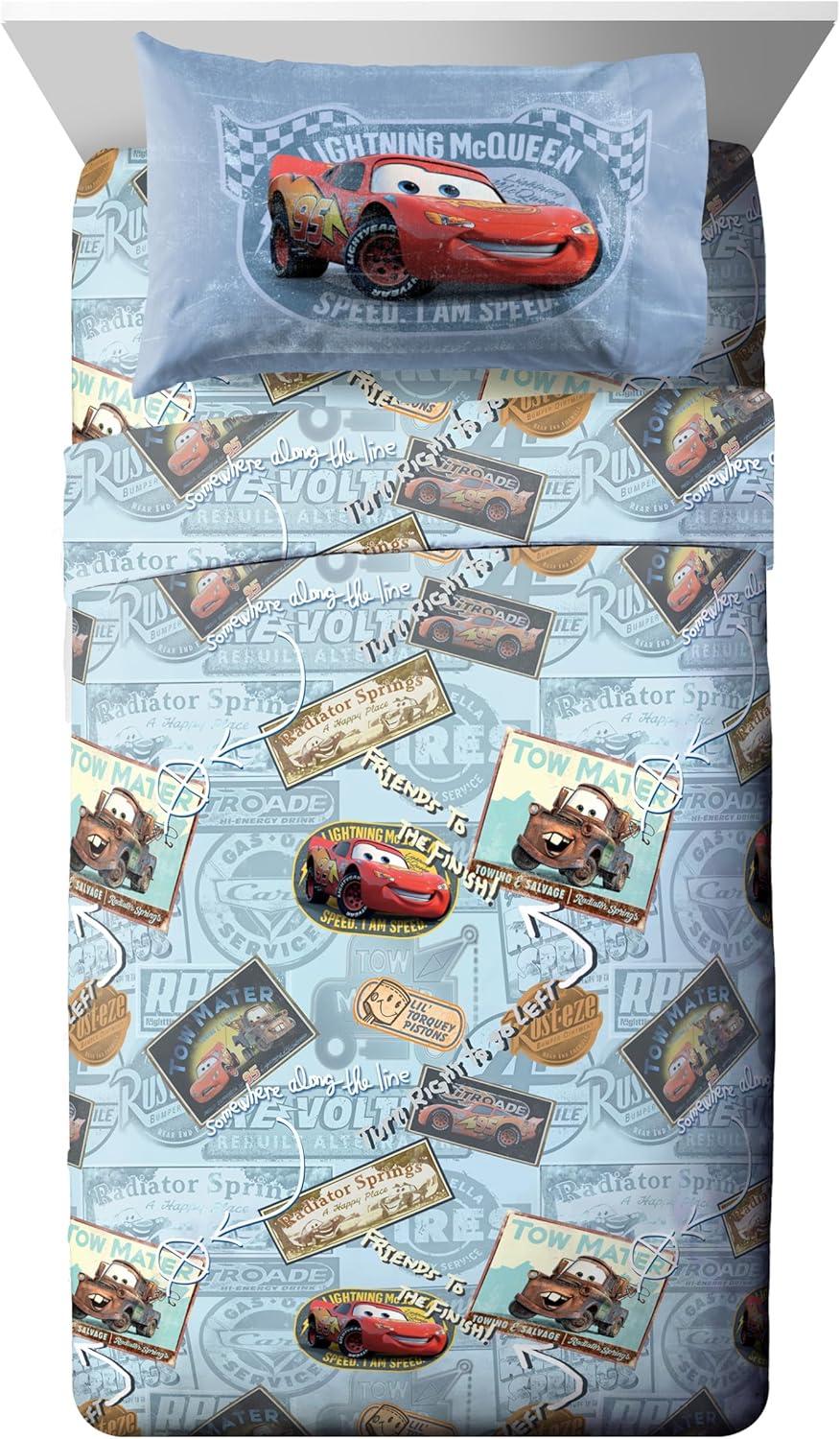 imageJay Franco DisneyPixar Cars Tune Up BlueGray 4 Piece Full Sheet Set with Lightning McQueen ampamp Mater Official DisneyPixar ProductBlue  Cars