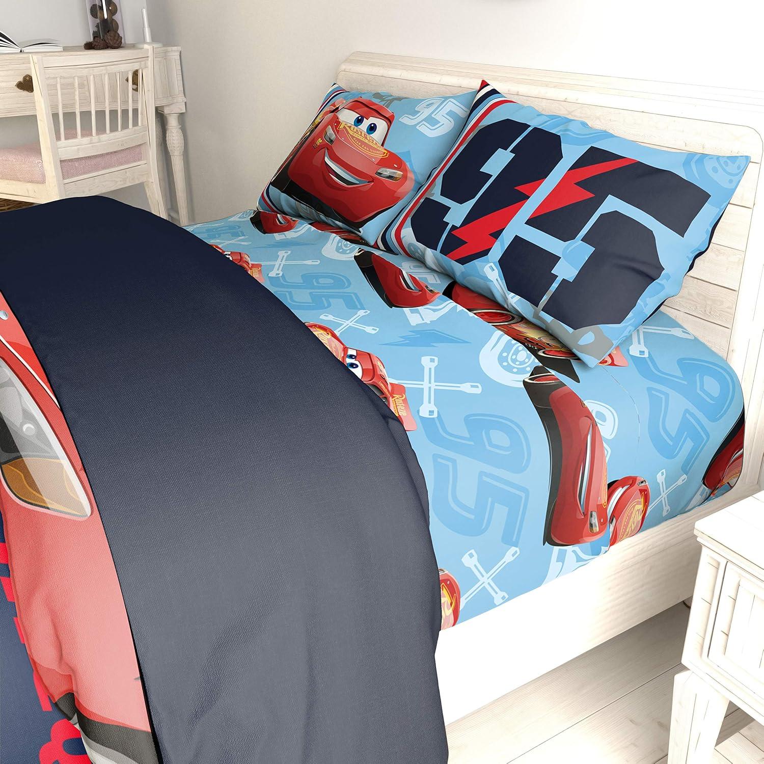 imageJay Franco DisneyPixar Cars Tune Up BlueGray 4 Piece Full Sheet Set with Lightning McQueen ampamp Mater Official DisneyPixar ProductCars 95